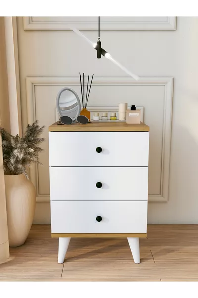 Nightstand Bright White Marbella 3-Drawer Modern Nightstand for Bedroom