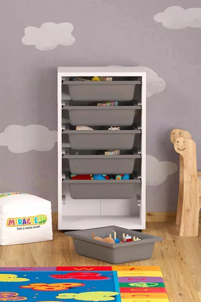 Armadio Multiuso con 6 Cesti Grigi Organizer per Cameretta