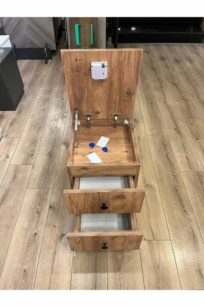 Table de chevet à deux tiroirs avec compartiment secret et carte NFC