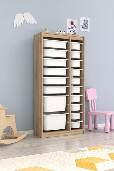 Armoire de cuisine polyvalente avec panier Alara XS pour jouets, blanc