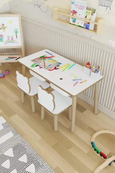 Table Montessori pour enfants - table de jeu - table d'activité - ensemble de table d'activités avec 2 chaises Panda