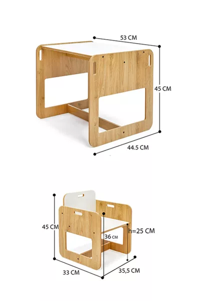 Table et chaise Montessori en bois pour activités et jeux pour enfants de 2 à 4 ans (1 table + 1 chaise)