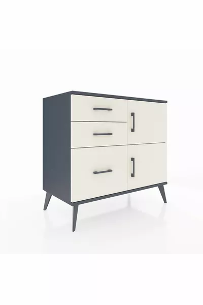 Commode Hyperion à une étagère, 3 tiroirs et 2 portes, Anthracite-Pierres de lune