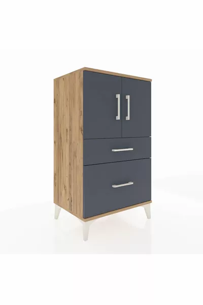 Commode Hyperion à 2 étagères, 2 tiroirs, 2 portes, Pins-Anthracite