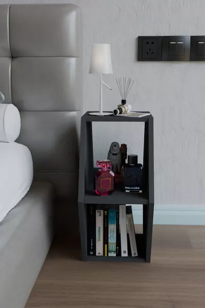 Hexagonal Design Nightstand, Modern Bedroom Bedside Table, Decorative Bookshelf, Nightstand with Shelves