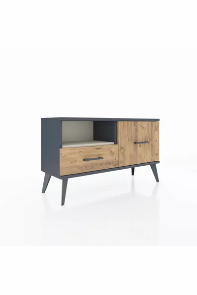 Commode Arges à une étagère et 2 tiroirs Anthracite-Pierre de lune/Merisiers