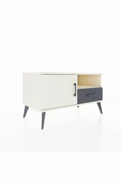 Commode Hyperion à 2 étagères, 1 tiroir, 1 porte, couleur Pierre de lune/Anthracite