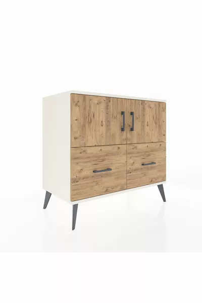 Hyperion Dresser with 2 Shelves, 2 Drawers, and 2 Doors, Moonstone-Pine