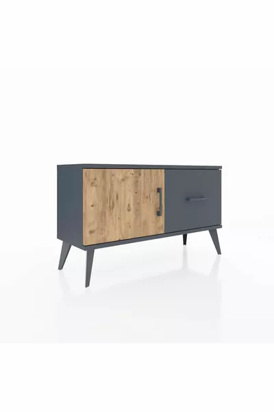 Comò Arges con un ripiano, un cassetto e una porta, Antracite-Pino/Antracite