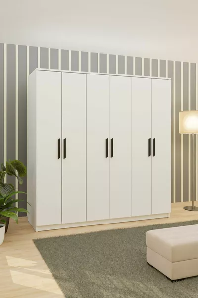 Gm  Favorite 6-Door White Black Wardrobe Without Mirror with Handles
