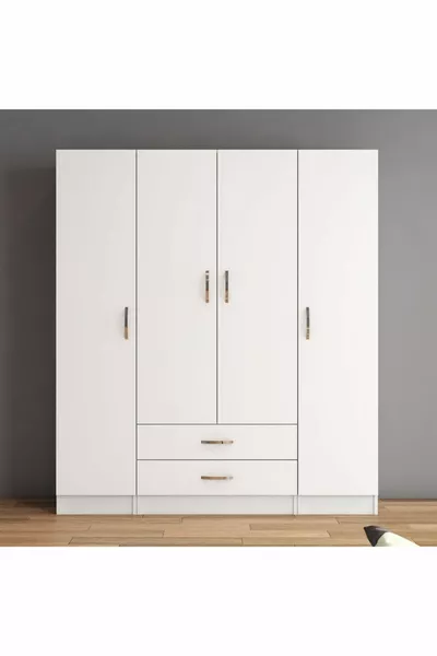Armadio ampio a 4 ante con 2 cassetti Bianco - 