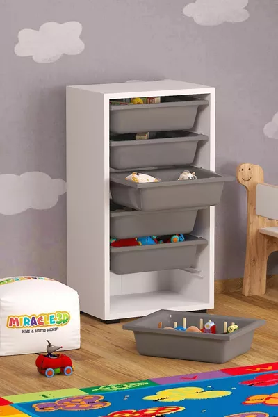 Armadio Multiuso con 6 Cesti Grigi Organizer per Cameretta