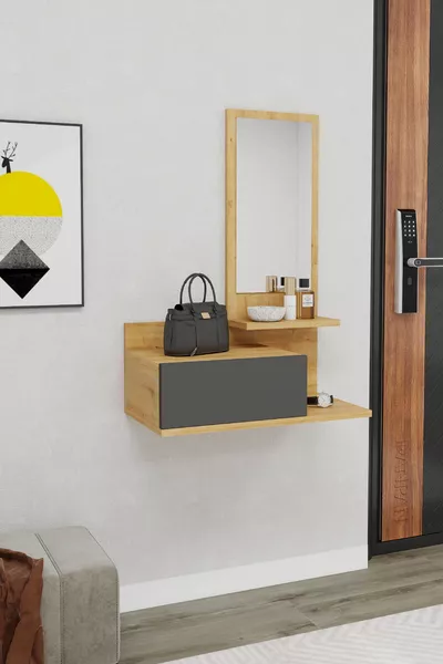 Rozella Wall-Mounted Dresser with Mirror and Drawers, Pure Maple & Anthracite - Rozella
