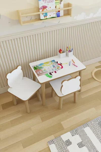 Write-Erase Surface Kids Table - Activity Table - Children's Study Desk Set with 2 Chairs