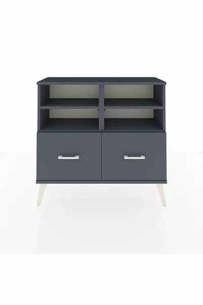 Commode Arges 4 étagères 2 tiroirs Anthracite-Anthracite