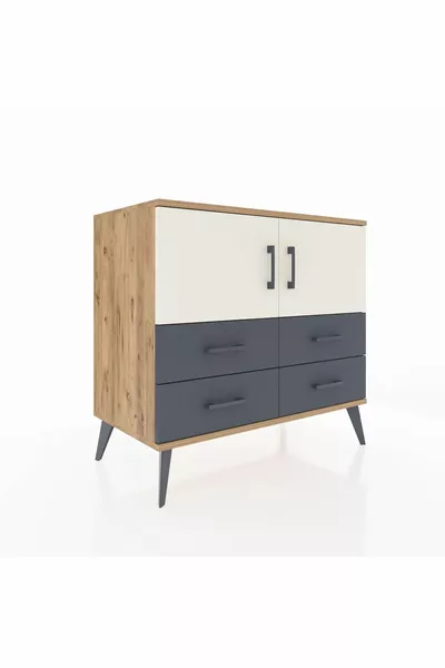 Hyperion Dressoir 2 Planken 4 Lades 2 Deuren Dennenhout-Leisteen/Antraciet