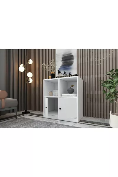 Comò con scaffali e cassetti bianco Cm -ç
