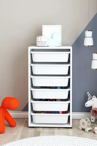 6 Manden Multifunctionele Kast, Keukenkast, KinderSpeelgoedkast, Speelgoed Organisator