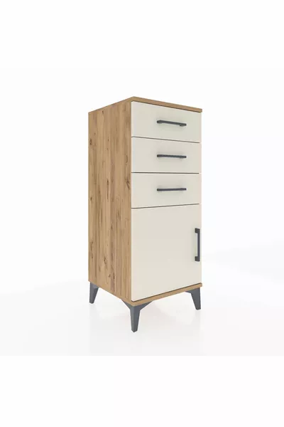 Hyperion Nightstand with One Shelf, 3 Drawers, and Single Door Pine-Driftwood
