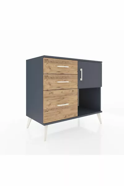 Commode Hyperion avec une seule étagère, 3 tiroirs et une porte, Anthracite-Anthracite/Sapin
