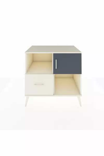 Commode Kronos avec 2 étagères, 1 tiroir et 1 porte, couleur Pierre de lune-Anthracite/Pierre de lune