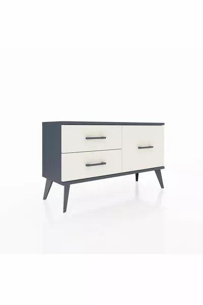 Commode Arges 3 étagères Anthracite-Anthracite/Gris pierre