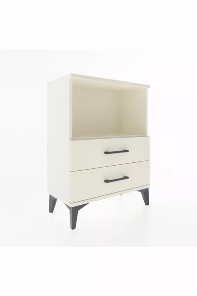Chevet Arges à une étagère et 2 tiroirs, couleur Pierre de Lune