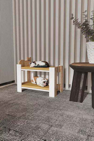 OTIS Lit en bois pour chat et chien - LIT SUPERPOSÉ - AVEC MOUSSE - PIN CLAIR - BLANC