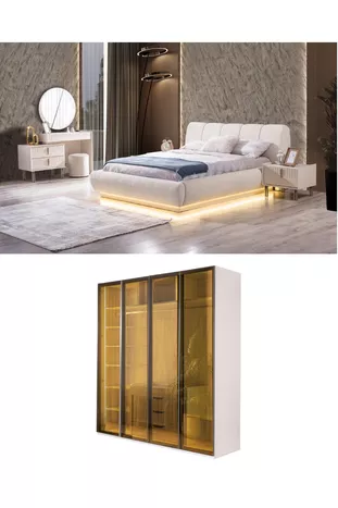 Tress Yatak Odası Takımı (4 Kapaklı Dolap + Şifonyer + Komodin + Karyola)
