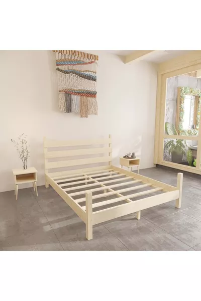 Lit en bois de pin naturel Natura Model avec deux tables de chevet