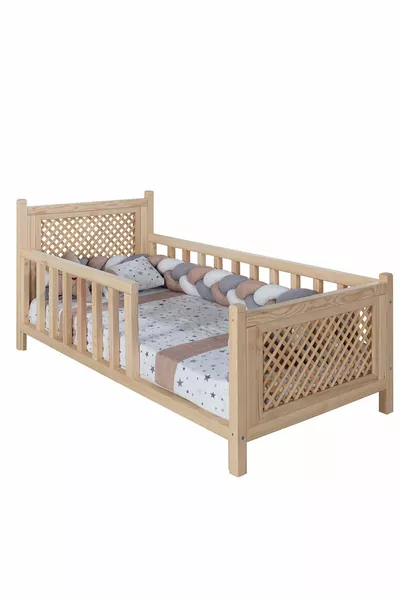 Natural Fir Bed, Mina Divider Headboard Montessori Loft Bed
