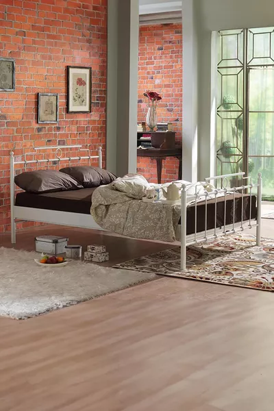 Hatkus Double Iron Bed Frame - White (Wooden Slats)