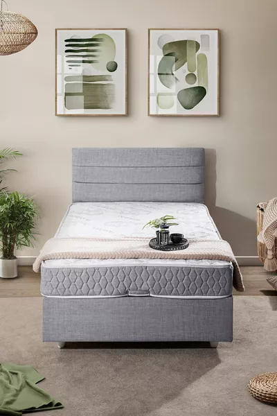 Сет за легло с твърда единична основа, глава и матрак Comfort, светлосив