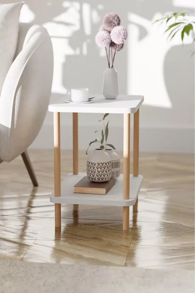 2-Shelf Side Table with Magazine Rack, Bookshelf, Flower Stand, Multi-Purpose Nightstand