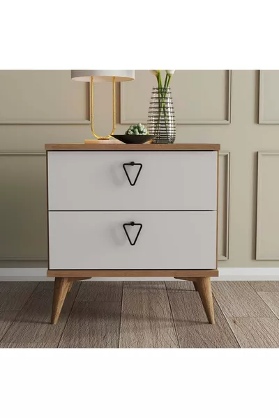 Table de chevet Versace 2 tiroirs avec panier - Blanc