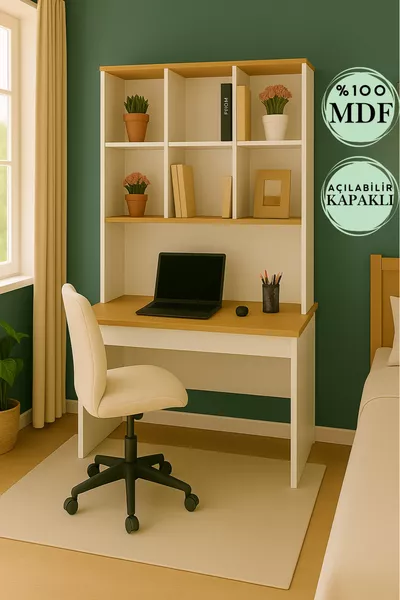 Arion New Generation Youth Room Desk | 100% MDF | Ergonomic | With Bookshelf and Cabinet Model