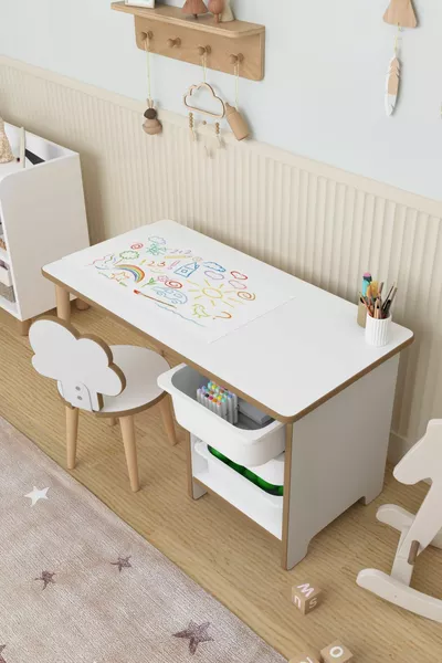 Table d'activité avec rouleau de papier à dessin, bureau pour enfants, armoire à jouets