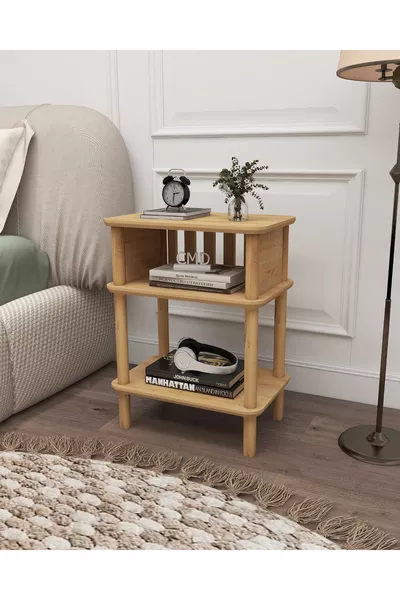 Commode Linde Minimaliste en MDF avec lames et pieds en bois ; Chambre - Salon - Bureau