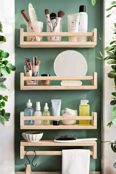 Wooden Montessori 4-Piece Bathroom Shelf Inverted Model