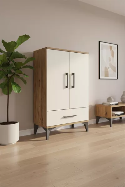 Silva Commode : Pin-Aigle, 2 étagères, avec tiroirs et portes, design élégant