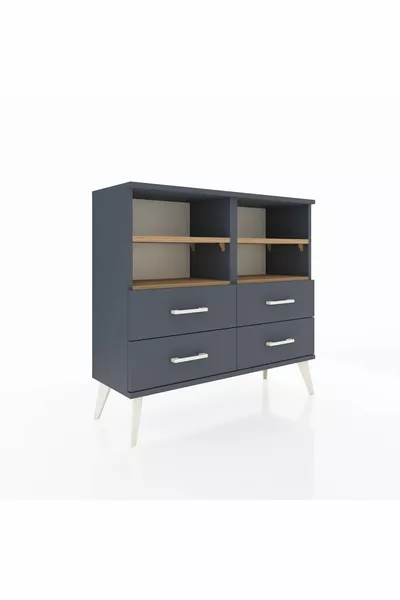 Arges Dresser 4 Shelves 4 Drawers Anthracite-Pine/Anthracite
