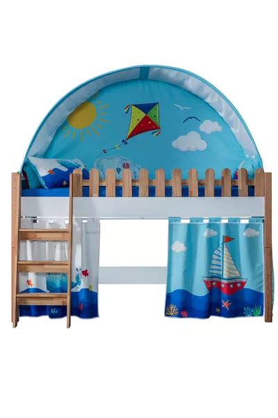 Maison Montessori en bois avec lit et maison de jeu X Bleu