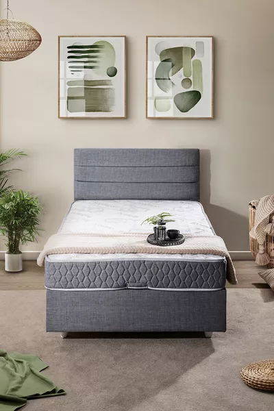 Sofia Einzelbettgestell Kopfteil Comfort Matratzen-Set Grau