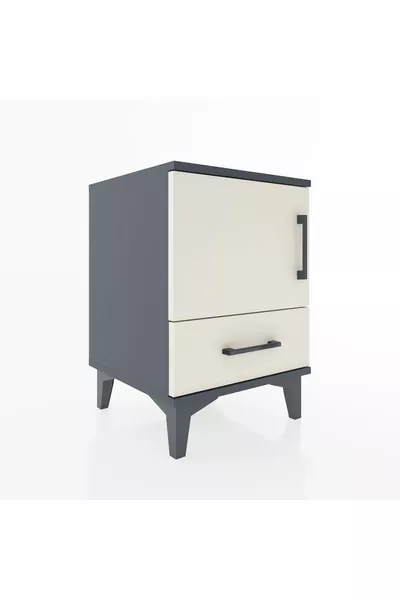 Hyperion Nightstand with One Shelf, One Drawer, One Door Anthracite-Cobblestone