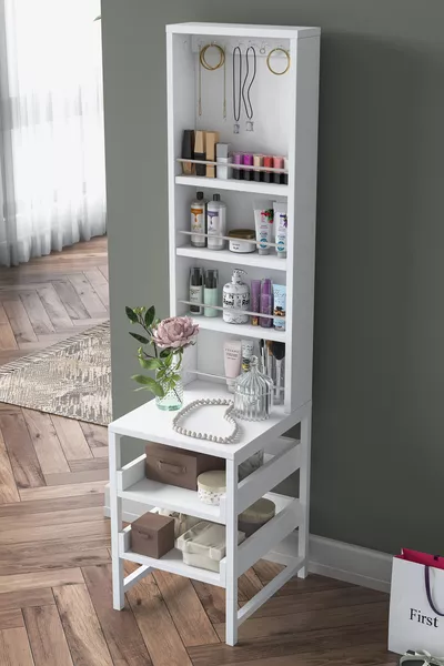Rani Tavolo da Trucco Organizzatore di Gioielli con Scaffale Aperto Bianco