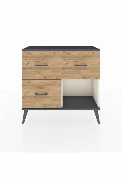 Commode Arges 3 tiroirs Pierre d'Agate-Anthracite/Pin