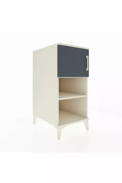 Table de chevet Kronos à 2 étagères avec 1 porte, Pierre de lune-Anthracite