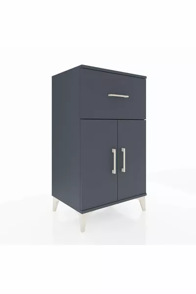 Comodino Hyperion con un ripiano, un cassetto e due ante Antracite-Antracite
