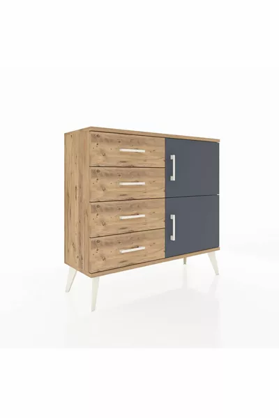 Arges Dresser Single Shelf 4 Drawers 2 Doors Pine-Anthracite/Pine