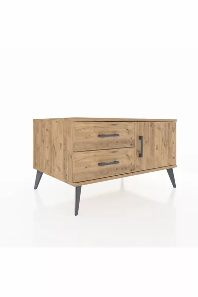 Comò Kronos con un ripiano, 2 cassetti e una porta, Pino-Pino